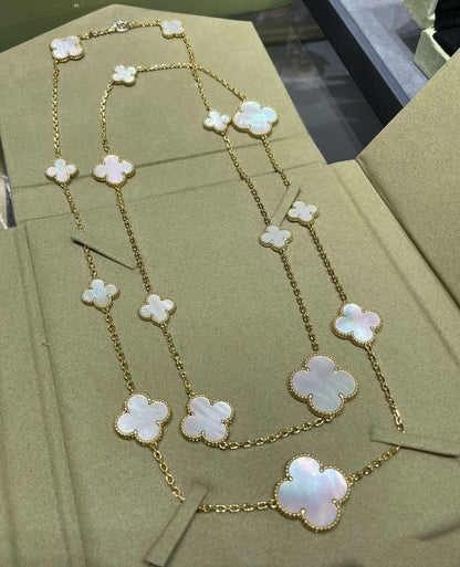 [Elowen Jewels]CLOVER 16 MOTIF WHITE MOP GOLD NECKLACE