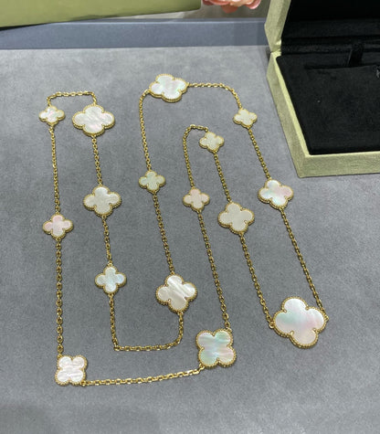 [Elowen Jewels]CLOVER 16 MOTIF WHITE MOP GOLD NECKLACE