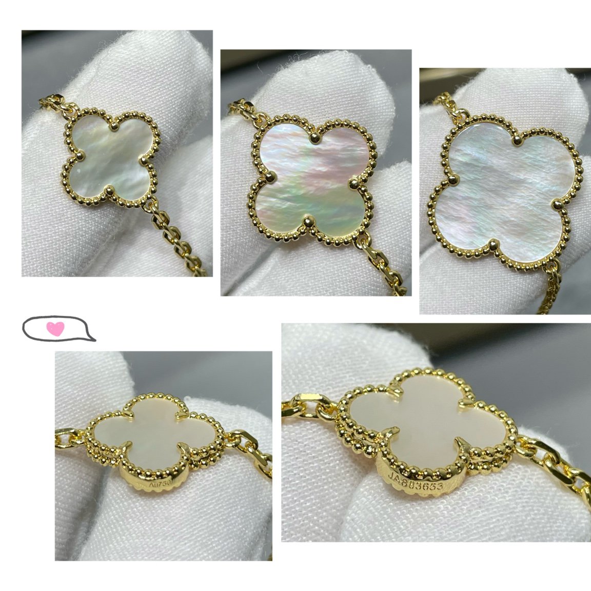 [Elowen Jewels]CLOVER 16 MOTIF WHITE MOP GOLD NECKLACE