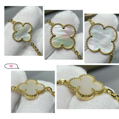 [Elowen Jewels]CLOVER 16 MOTIF WHITE MOP GOLD NECKLACE