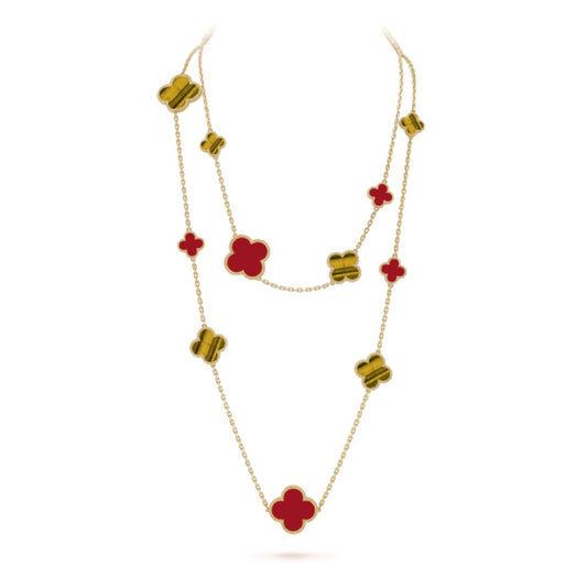 [Elowen Jewels]CLOVER 16 MOTIF CARNELIAN TIGER EYE ROSE GOLD NECKLACE