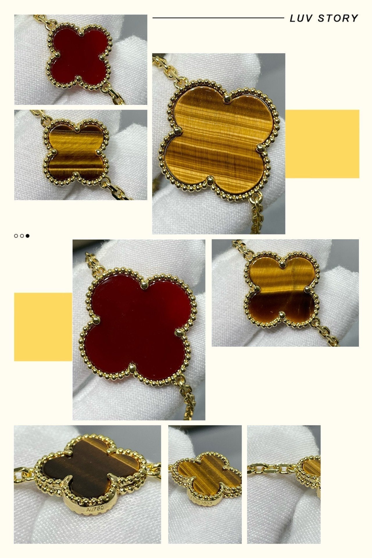 [Elowen Jewels]CLOVER 16 MOTIF CARNELIAN TIGER EYE ROSE GOLD NECKLACE