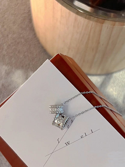 [Elowen Jewels]PERLEE DOUBLE PENDANT SILVER DIAMOND NECKLACE
