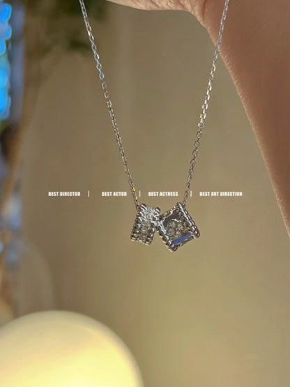 [Elowen Jewels]PERLEE DOUBLE PENDANT SILVER DIAMOND NECKLACE