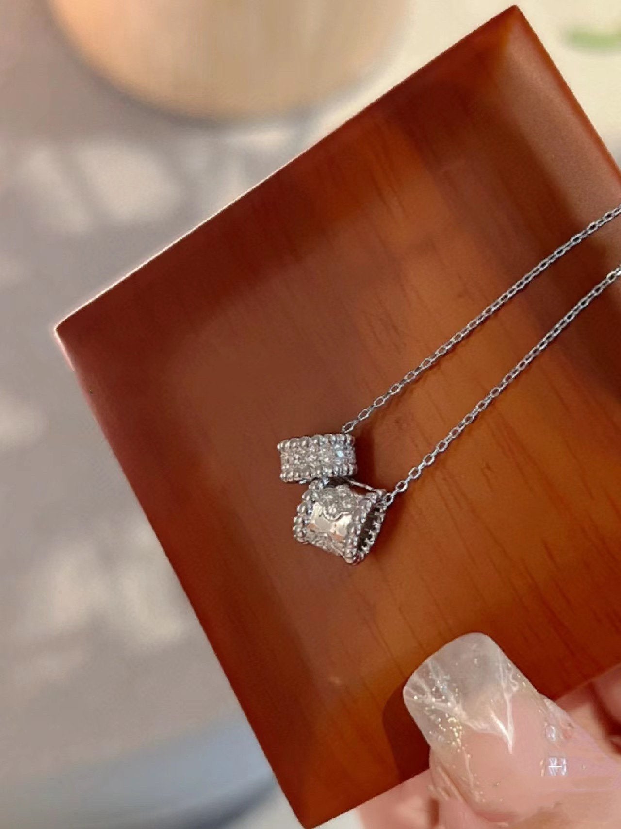 [Elowen Jewels]PERLEE DOUBLE PENDANT SILVER DIAMOND NECKLACE