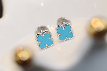 [Elowen Jewels]CLOVER MINI TURQUOISE SILVER STUD EARRINGS