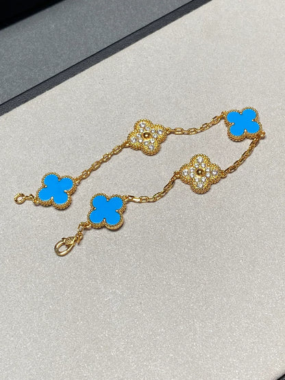 [Elowen Jewels] CLOVER 5 MOTIF BLUE AGATE BRACELET COLLECTION
