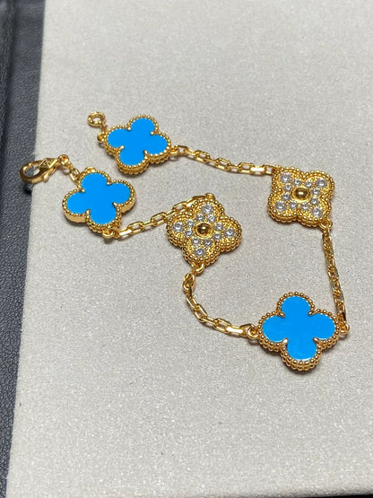 [Elowen Jewels] CLOVER 5 MOTIF BLUE AGATE BRACELET COLLECTION
