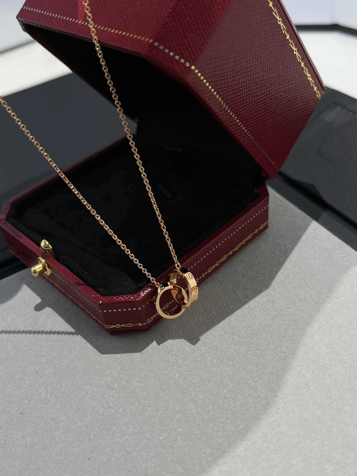 [Elowen Jewels]LOVE NECKLACE DOUBLE RING PINK GOLD