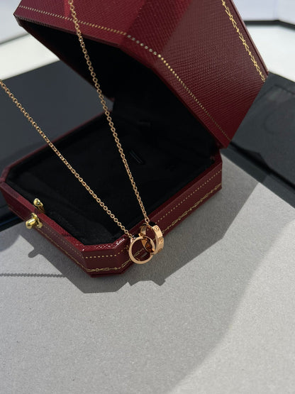 [Elowen Jewels]LOVE NECKLACE DOUBLE RING PINK GOLD