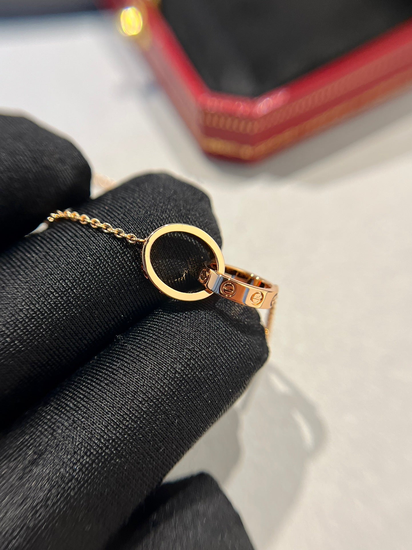 [Elowen Jewels]LOVE NECKLACE DOUBLE RING PINK GOLD