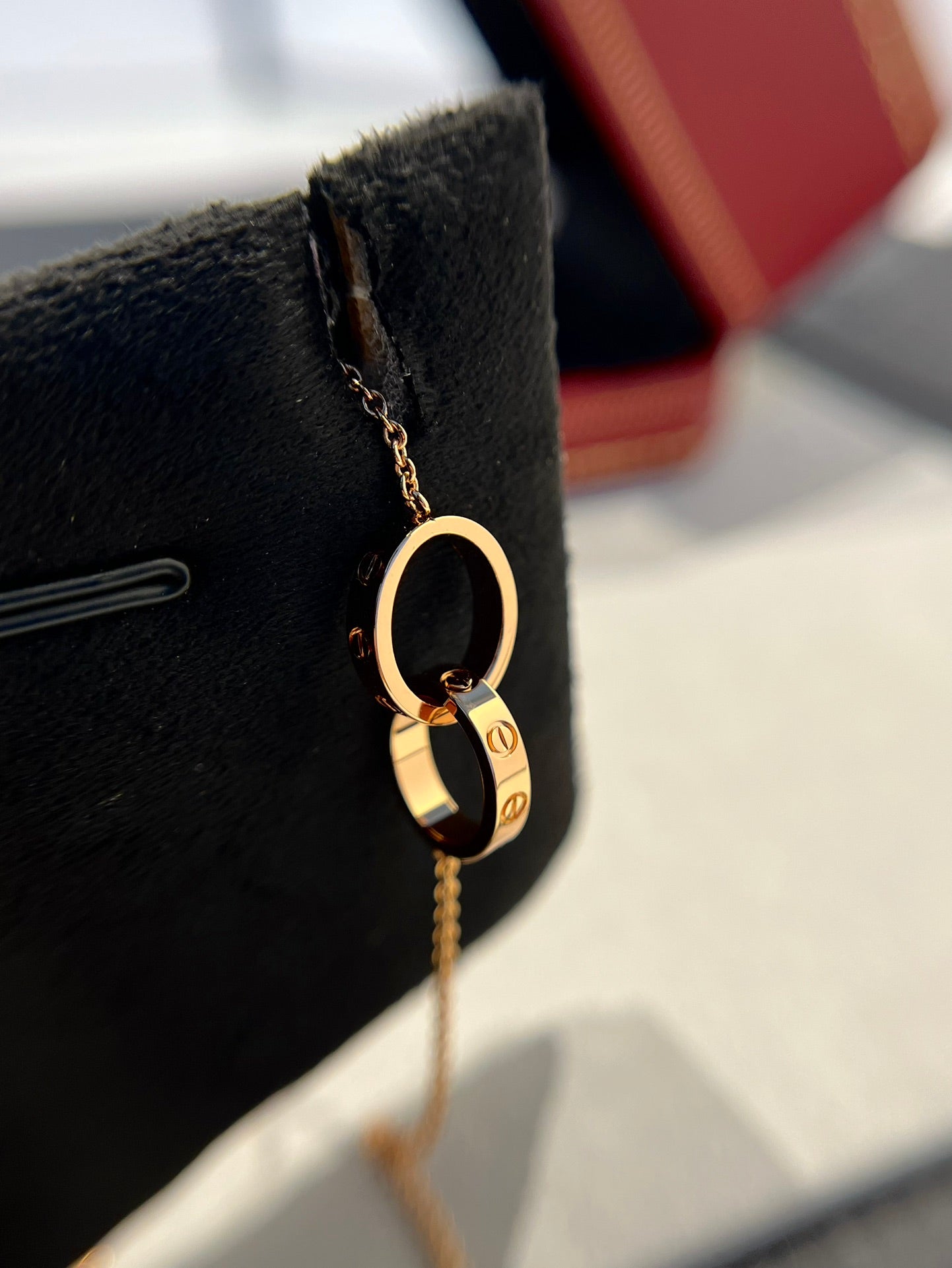 [Elowen Jewels]LOVE NECKLACE DOUBLE RING PINK GOLD