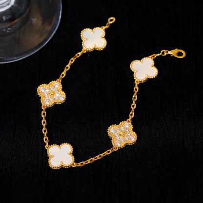 [Elowen Jewels]CLOVER WHITE PEARL MOP 5 MOTIF BRACELET COLLECTION