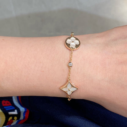 [Elowen Jewels]STAR AND SUN 4 MOTIF WHITE MOP PINK GOLD BRACELET