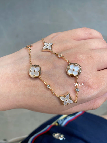 [Elowen Jewels]STAR AND SUN 4 MOTIF WHITE MOP PINK GOLD BRACELET