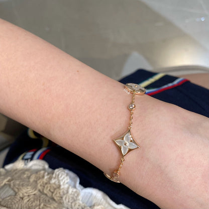 [Elowen Jewels]STAR AND SUN 4 MOTIF WHITE MOP PINK GOLD BRACELET