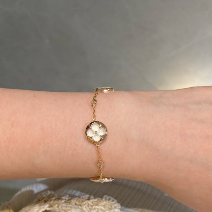 [Elowen Jewels]STAR AND SUN 4 MOTIF WHITE MOP PINK GOLD BRACELET