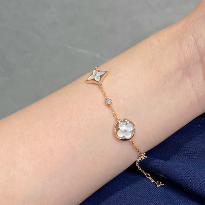 [Elowen Jewels]STAR AND SUN 4 MOTIF WHITE MOP PINK GOLD BRACELET
