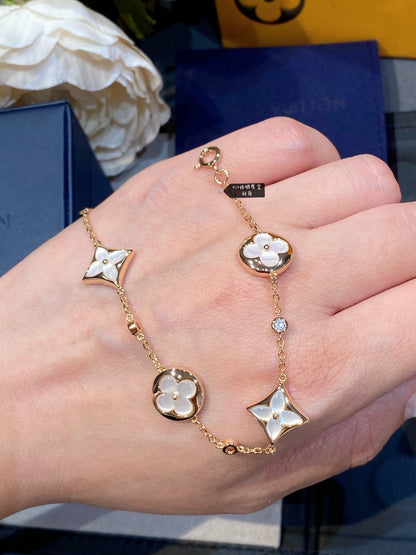 [Elowen Jewels]STAR AND SUN 4 MOTIF WHITE MOP PINK GOLD BRACELET