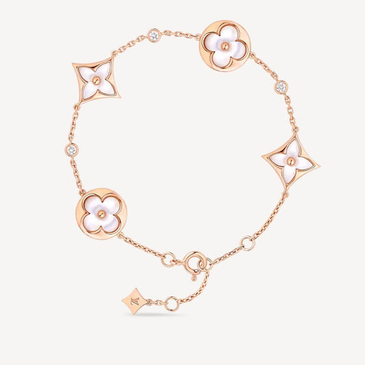 [Elowen Jewels]STAR AND SUN 4 MOTIF WHITE MOP PINK GOLD BRACELET
