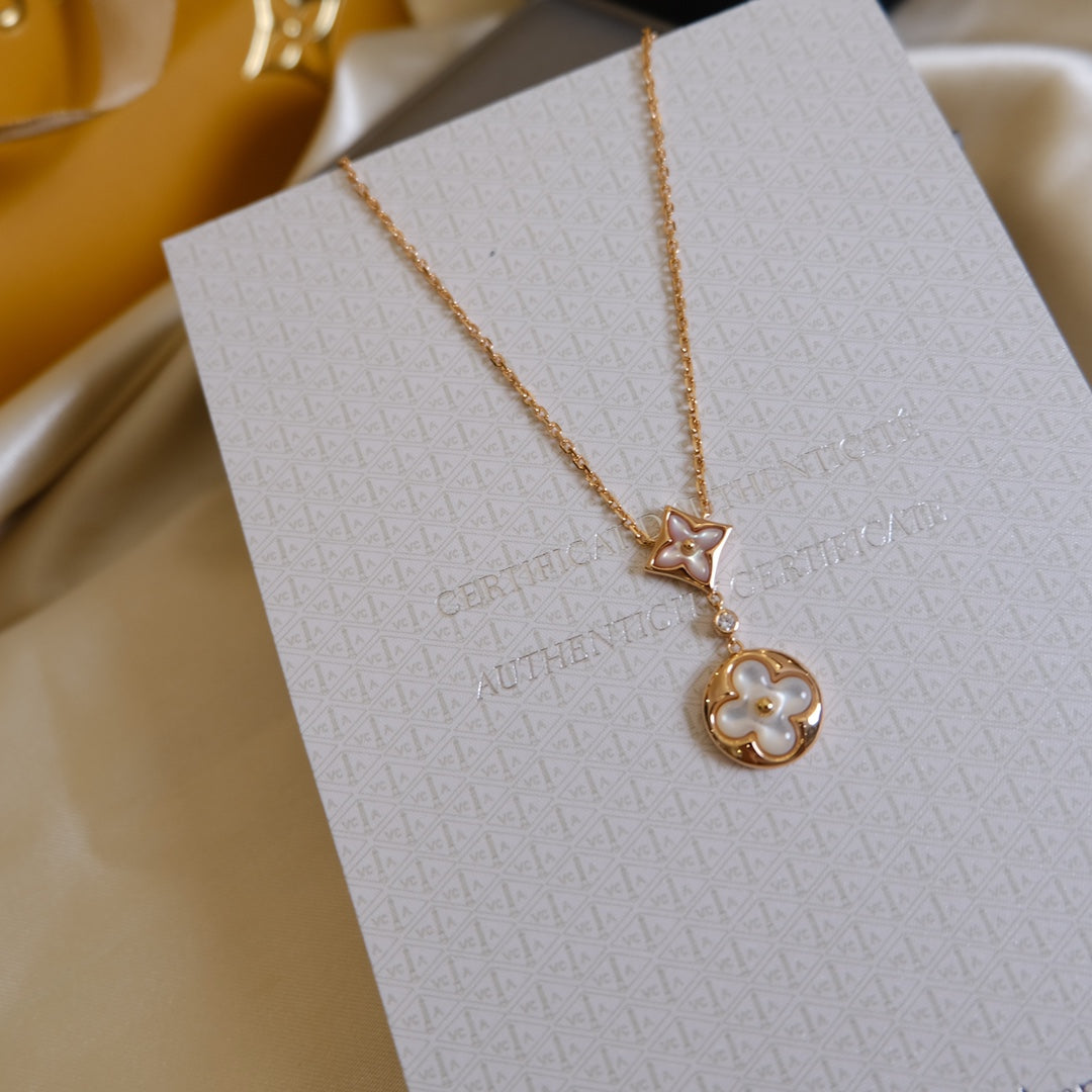 [Elowen Jewels]STAR AND SUN WHITE MOP 2 MOTIF PINK GOLD NECKLACE
