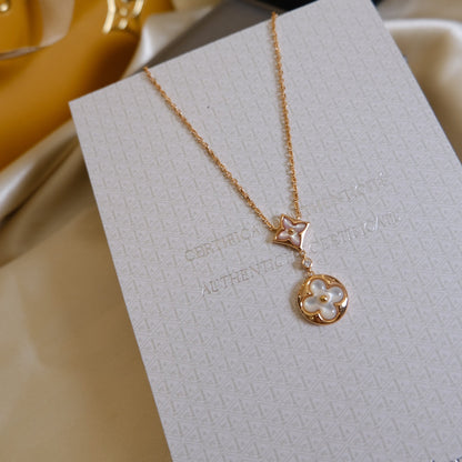 [Elowen Jewels]STAR AND SUN WHITE MOP 2 MOTIF PINK GOLD NECKLACE