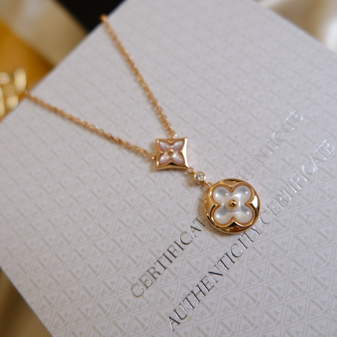 [Elowen Jewels]STAR AND SUN WHITE MOP 2 MOTIF PINK GOLD NECKLACE