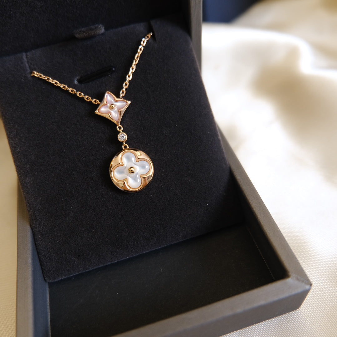 [Elowen Jewels]STAR AND SUN WHITE MOP 2 MOTIF PINK GOLD NECKLACE