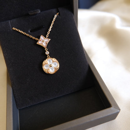 [Elowen Jewels]STAR AND SUN WHITE MOP 2 MOTIF PINK GOLD NECKLACE