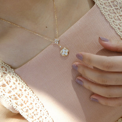 [Elowen Jewels]STAR AND SUN WHITE MOP 2 MOTIF PINK GOLD NECKLACE