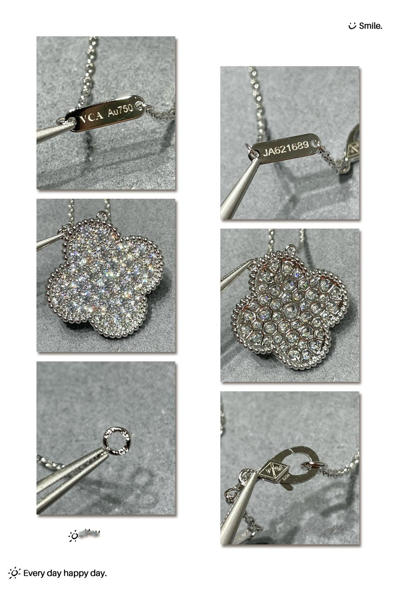 [Elowen Jewels]CLOVER 25MM LARGE PENDANT DIAMOND PAVED SILVER NECKLACE