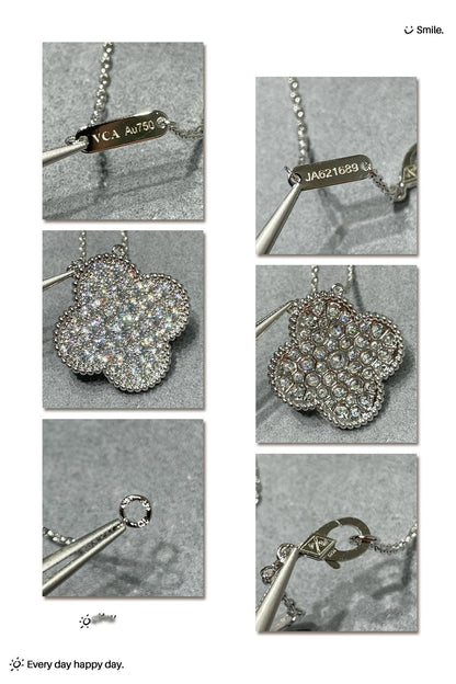 [Elowen Jewels]CLOVER 25MM LARGE PENDANT DIAMOND PAVED SILVER NECKLACE
