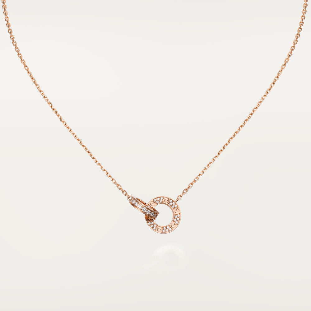 [Elowen Jewels]LOVE 7.6MM NECKLACE ROSE GOLD AND SILVER  FULL DIAMOND