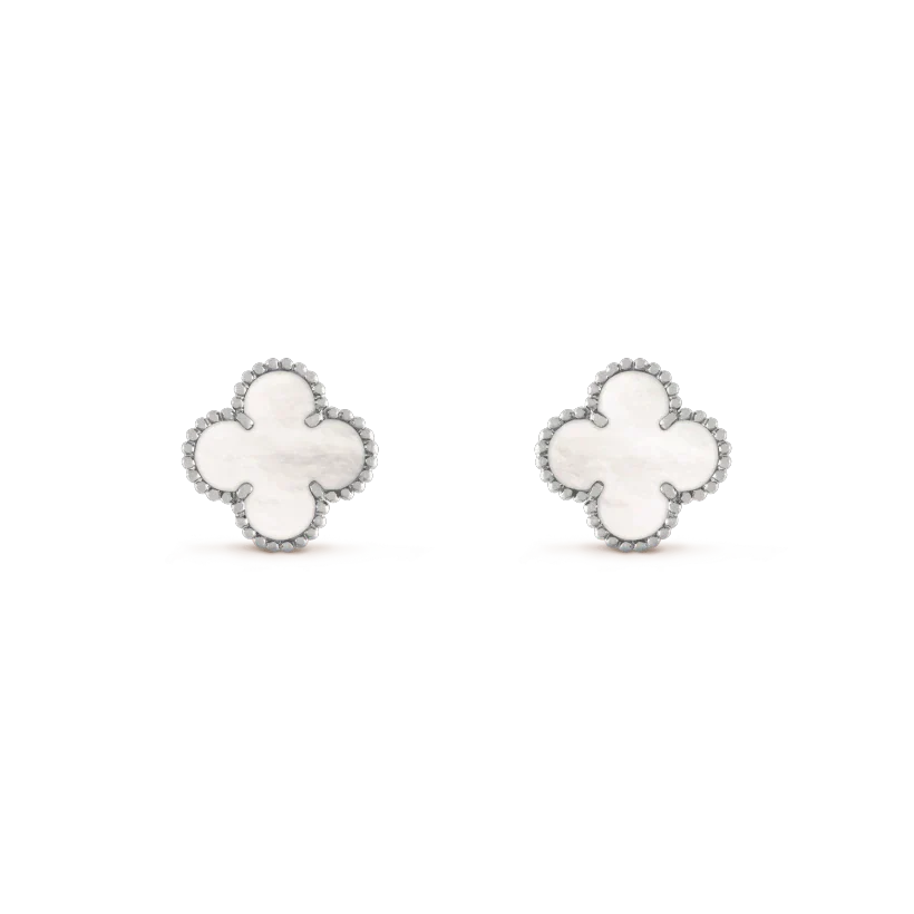 [Elowen Jewels]CLOVER MEDIUM 1 MOTIFS  WHITE MOP EARRINGS SILVER