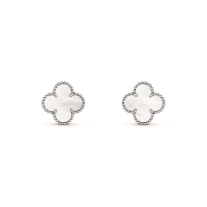 [Elowen Jewels]CLOVER MEDIUM 1 MOTIFS  WHITE MOP EARRINGS SILVER