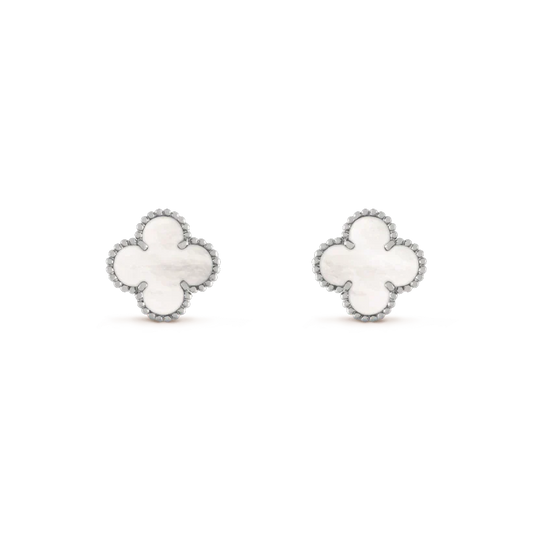 [Elowen Jewels]CLOVER MEDIUM 1 MOTIFS  WHITE MOP EARRINGS SILVER