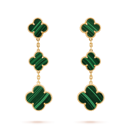 [Elowen Jewels]CLOVER MALACHITE 3 MOTIFS GOLD