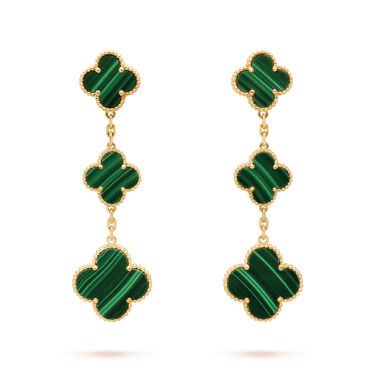 [Elowen Jewels]CLOVER MALACHITE 3 MOTIFS GOLD