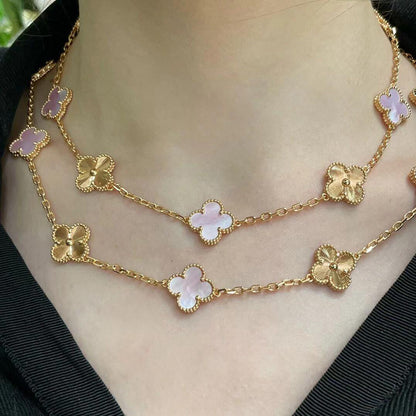 [Elowen Jewels]CLOVER 20 MOTIFS LASER PINK MOP NECKLACE