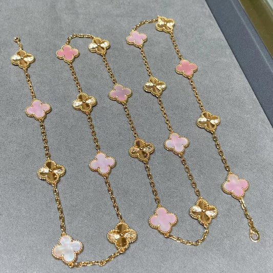 [Elowen Jewels]CLOVER 20 MOTIFS LASER PINK MOP NECKLACE