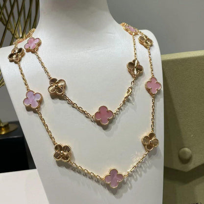 [Elowen Jewels]CLOVER 20 MOTIFS LASER PINK MOP NECKLACE