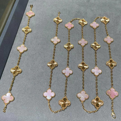 [Elowen Jewels]CLOVER 20 MOTIFS LASER PINK MOP NECKLACE
