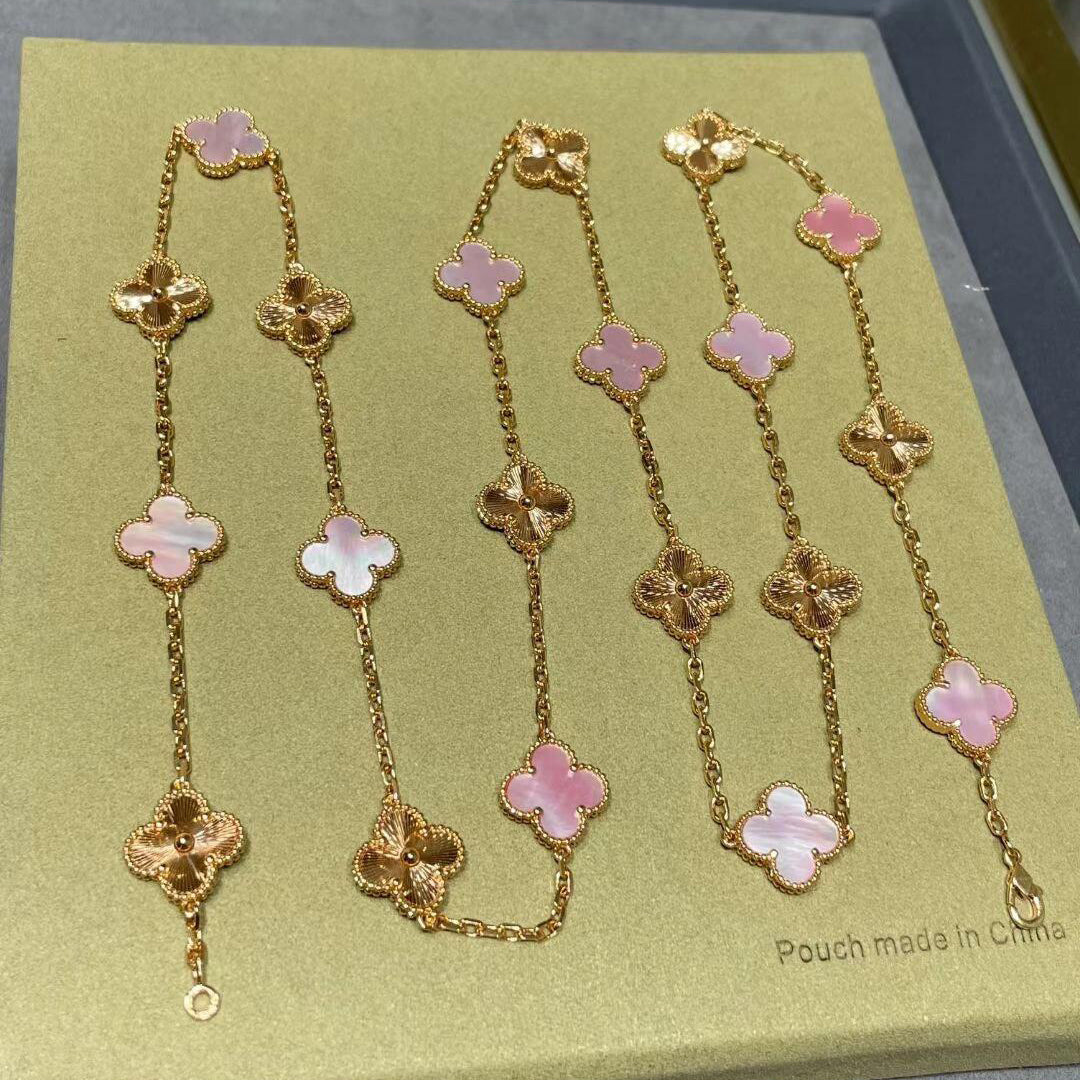[Elowen Jewels]CLOVER 20 MOTIFS LASER PINK MOP NECKLACE