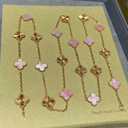 [Elowen Jewels]CLOVER 20 MOTIFS LASER PINK MOP NECKLACE