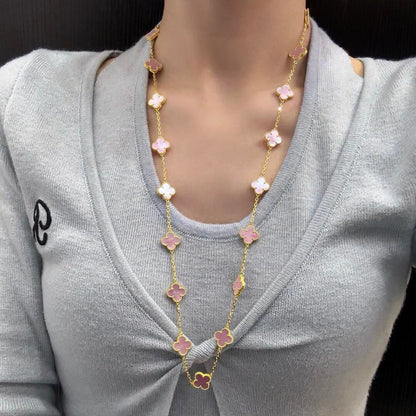 [Elowen Jewels]CLOVER 20 MOTIFS PINK MOP NECKLACE