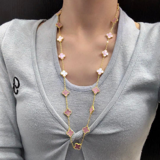 [Elowen Jewels]CLOVER 20 MOTIFS PINK MOP NECKLACE