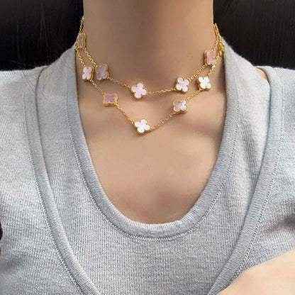 [Elowen Jewels]CLOVER 20 MOTIFS PINK MOP NECKLACE
