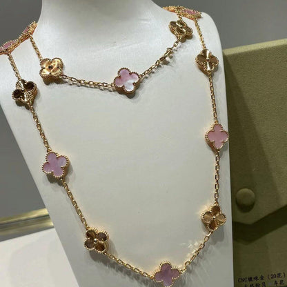 [Elowen Jewels]CLOVER 20 MOTIFS LASER PINK MOP NECKLACE