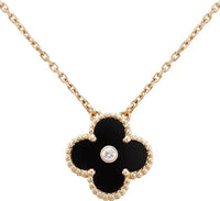[Elowen Jewel]CLOVER 15MM DIAMOND ONYX NECKLACE