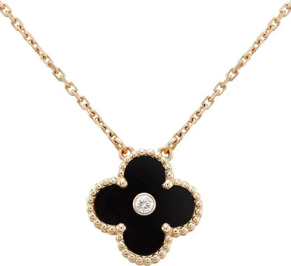 [Elowen Jewels]CLOVER 15MM DIAMOND ONYX NECKLACE